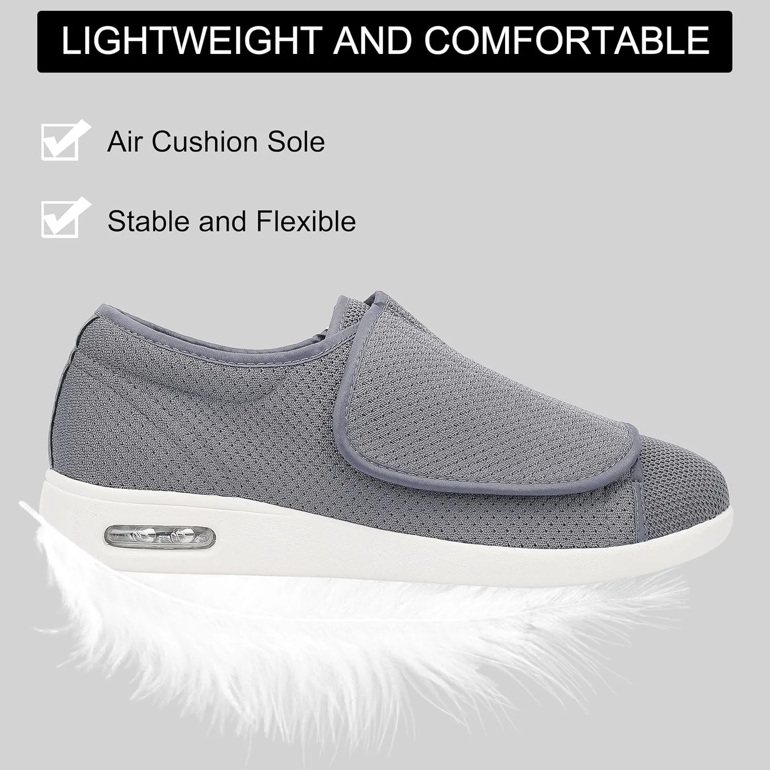 Diabetic Shoes for Men, Wide Width Elderly Men's Shoes, Adjustable Closure Lightweight Breathable, Swollen Feet Walking Edema Sneakers