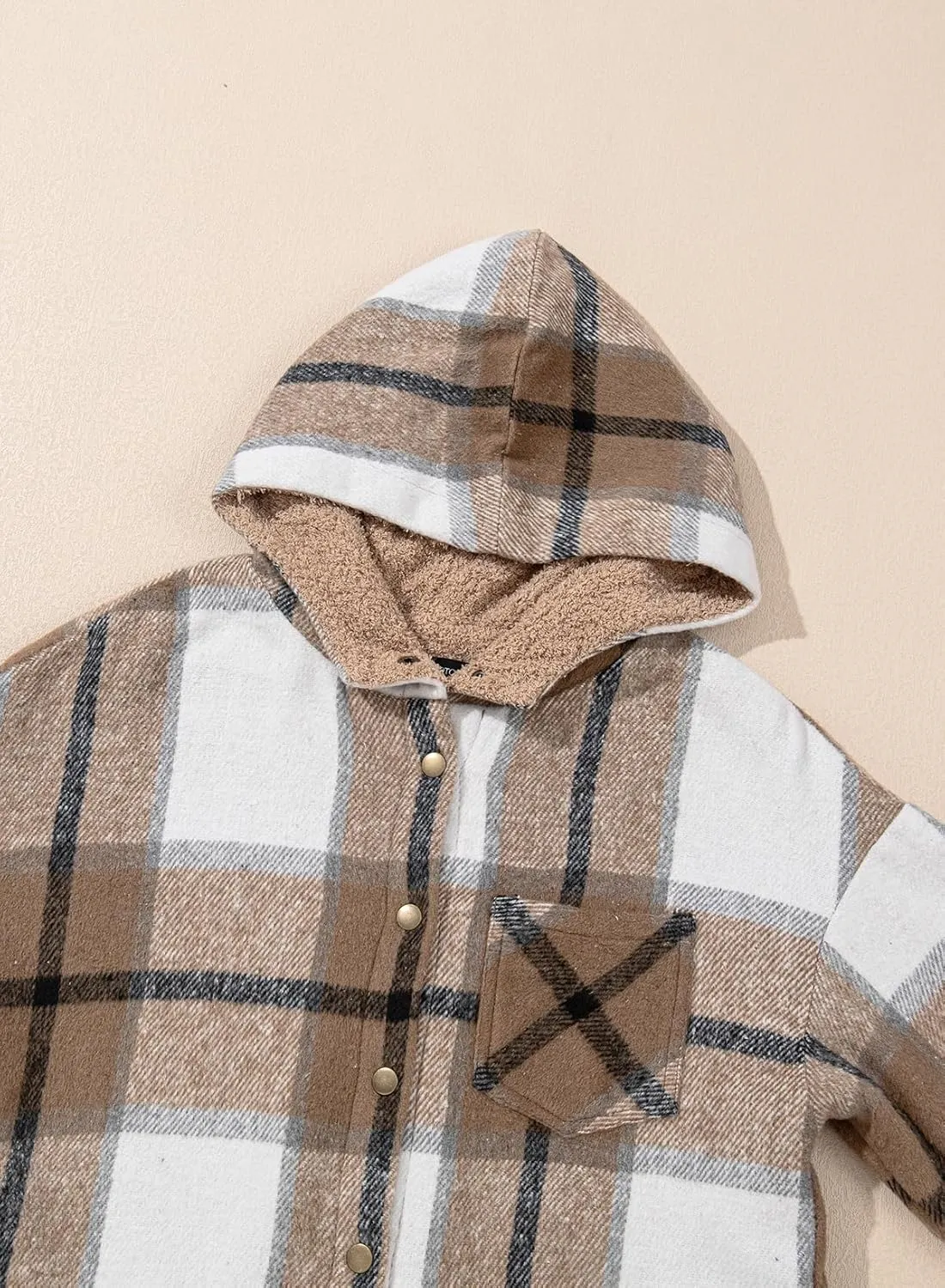 Dokotoo Women's Flannel Hooded Plaid 2024 Shacket Thick Coat Winter Coat for Warmth Button down Warm and Fuzzy Fleece Jacket