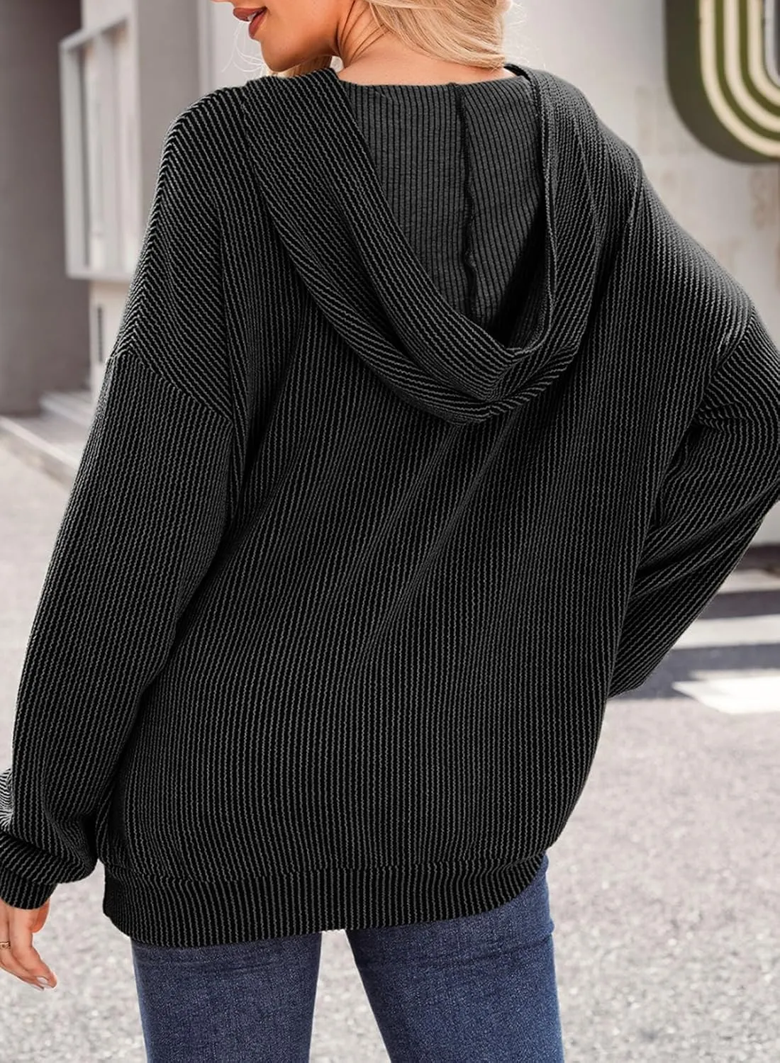 Dokotoo Women's Pullover Hoodies Sweatshirts Casual Loose Long Sleeve Ribbed Knit Shirts