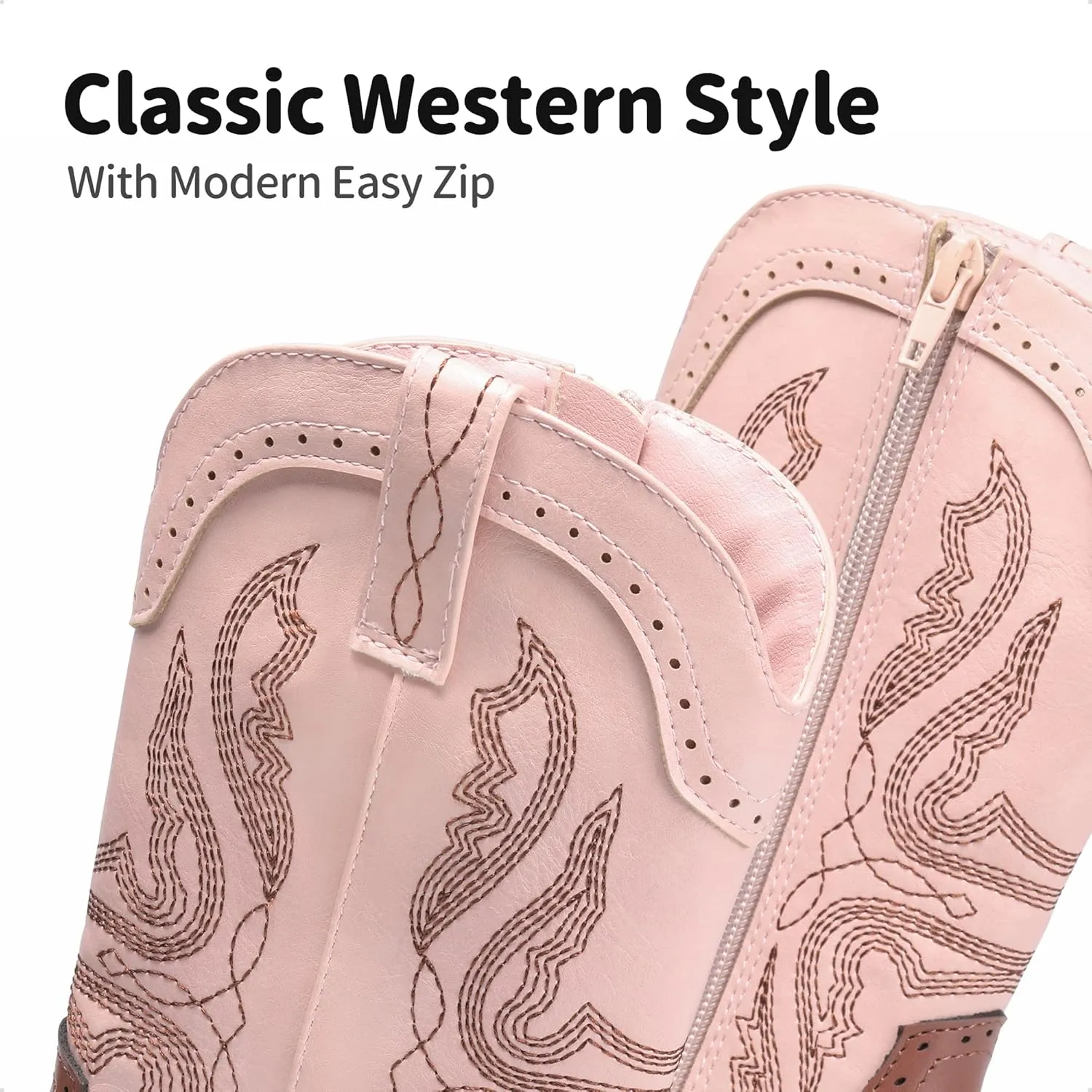 DREAM PAIRS Cowgirl Boots for Girls Boys Cowboy Boots Kids Western Embroidered Mid Calf Riding Shoes with Walking Heel Toddler/Little Kid/Big Kid