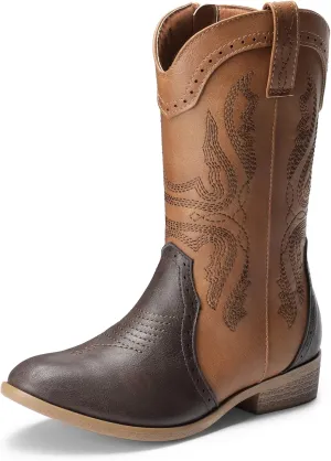 DREAM PAIRS Cowgirl Boots for Girls Boys Cowboy Boots Kids Western Embroidered Mid Calf Riding Shoes with Walking Heel Toddler/Little Kid/Big Kid