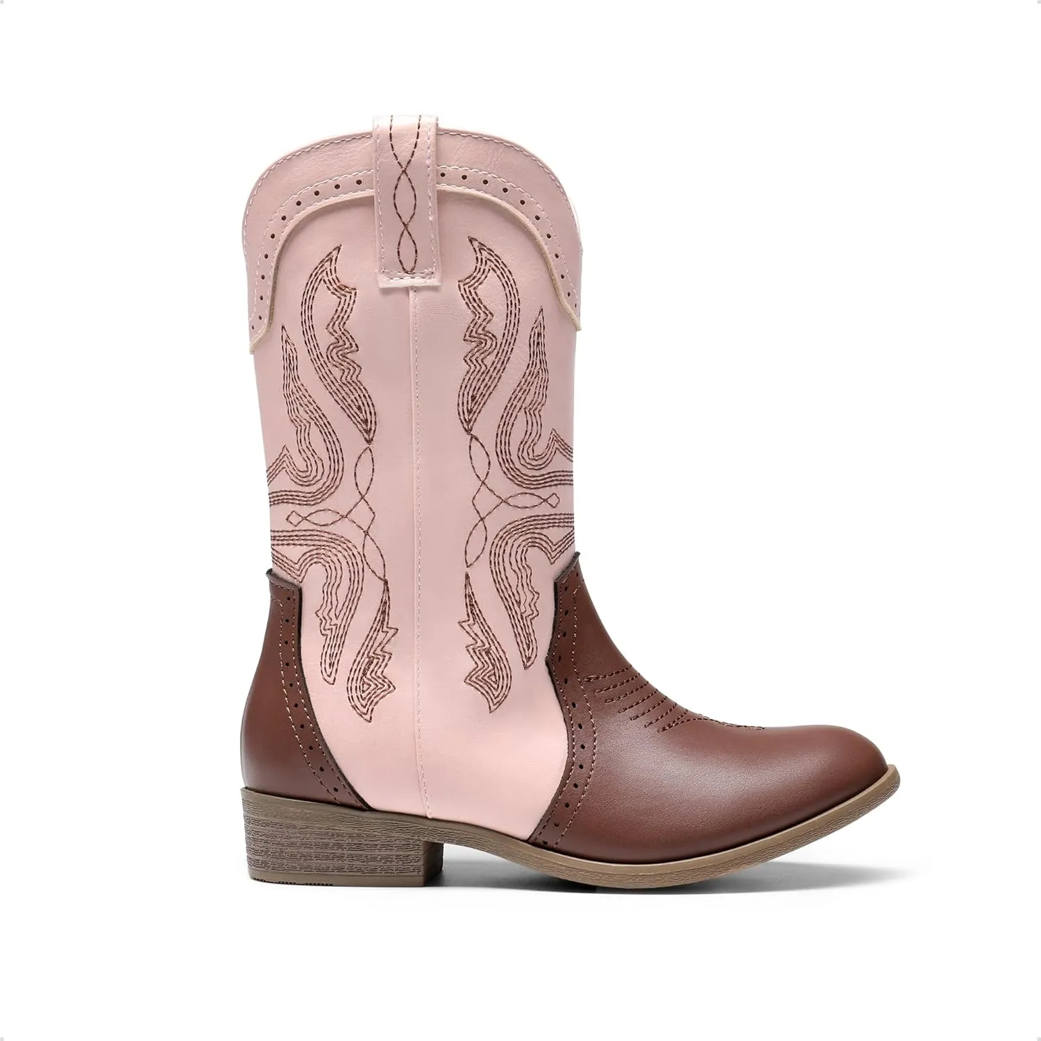 DREAM PAIRS Cowgirl Boots for Girls Boys Cowboy Boots Kids Western Embroidered Mid Calf Riding Shoes with Walking Heel Toddler/Little Kid/Big Kid