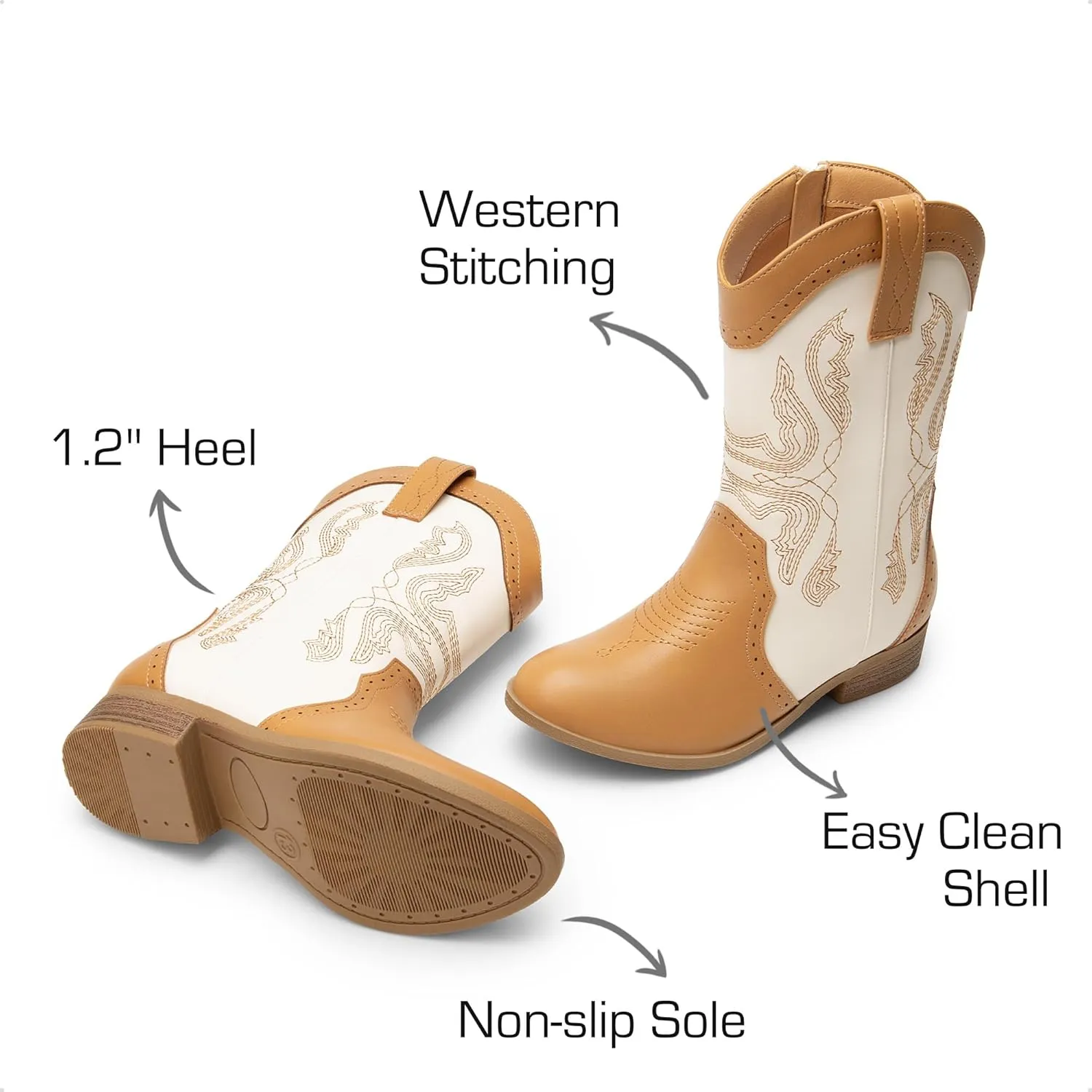 DREAM PAIRS Cowgirl Boots for Girls Boys Cowboy Boots Kids Western Embroidered Mid Calf Riding Shoes with Walking Heel Toddler/Little Kid/Big Kid