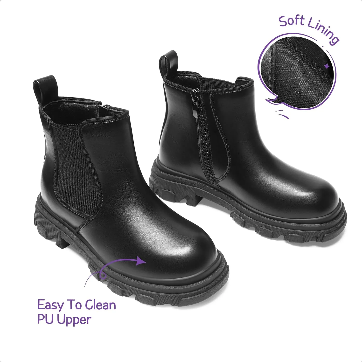 DREAM PAIRS Girls Chelsea Boots Side Zipper Lug Sole Ankle Booties Toddler/Little Kid/Big Kid