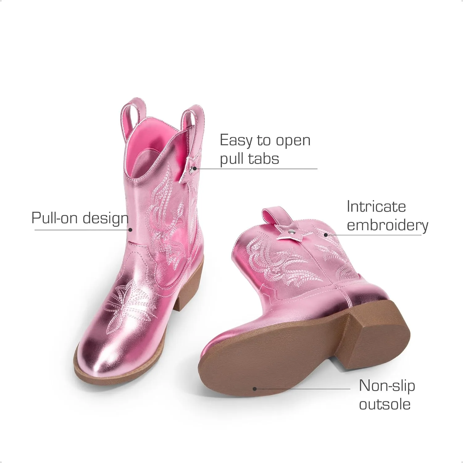 DREAM PAIRS Girls Cowboy Cowgirl Boots 2-in-1 Western Removable Cuff Fold Over Embroidered Fashion Mid Calf Shoes