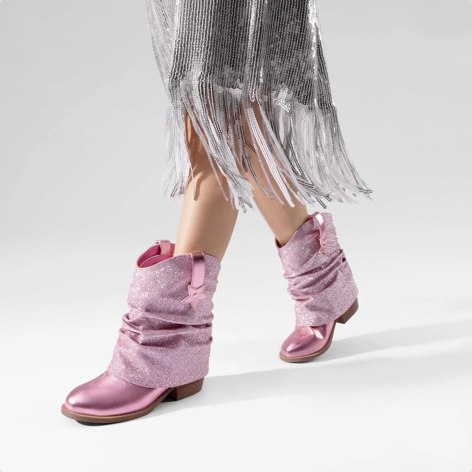 DREAM PAIRS Girls Cowboy Cowgirl Boots 2-in-1 Western Removable Cuff Fold Over Embroidered Fashion Mid Calf Shoes