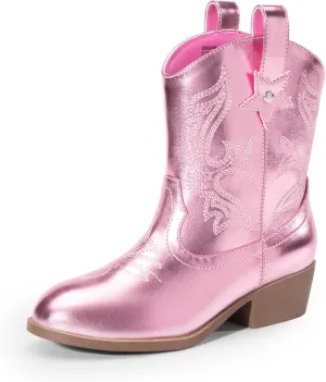 DREAM PAIRS Girls Cowboy Cowgirl Boots 2-in-1 Western Removable Cuff Fold Over Embroidered Fashion Mid Calf Shoes
