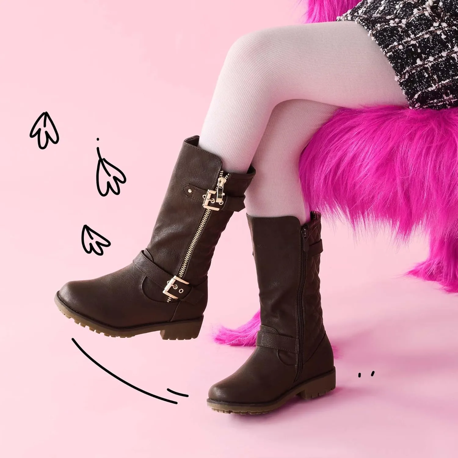 DREAM PAIRS Girls Knee High Winter Motorcycle Riding Boots