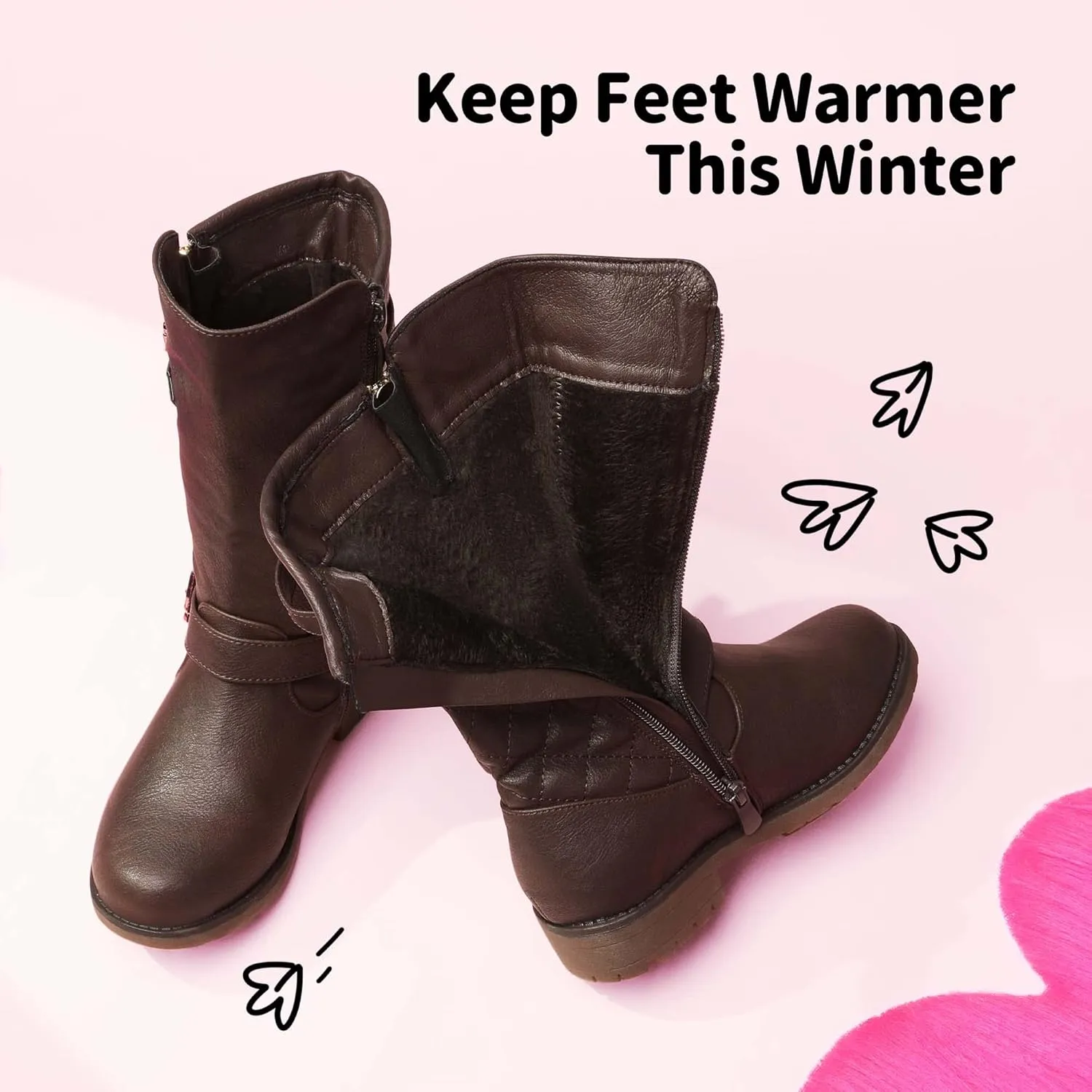DREAM PAIRS Girls Knee High Winter Motorcycle Riding Boots