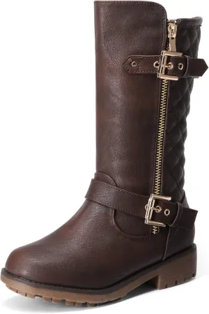 DREAM PAIRS Girls Knee High Winter Motorcycle Riding Boots