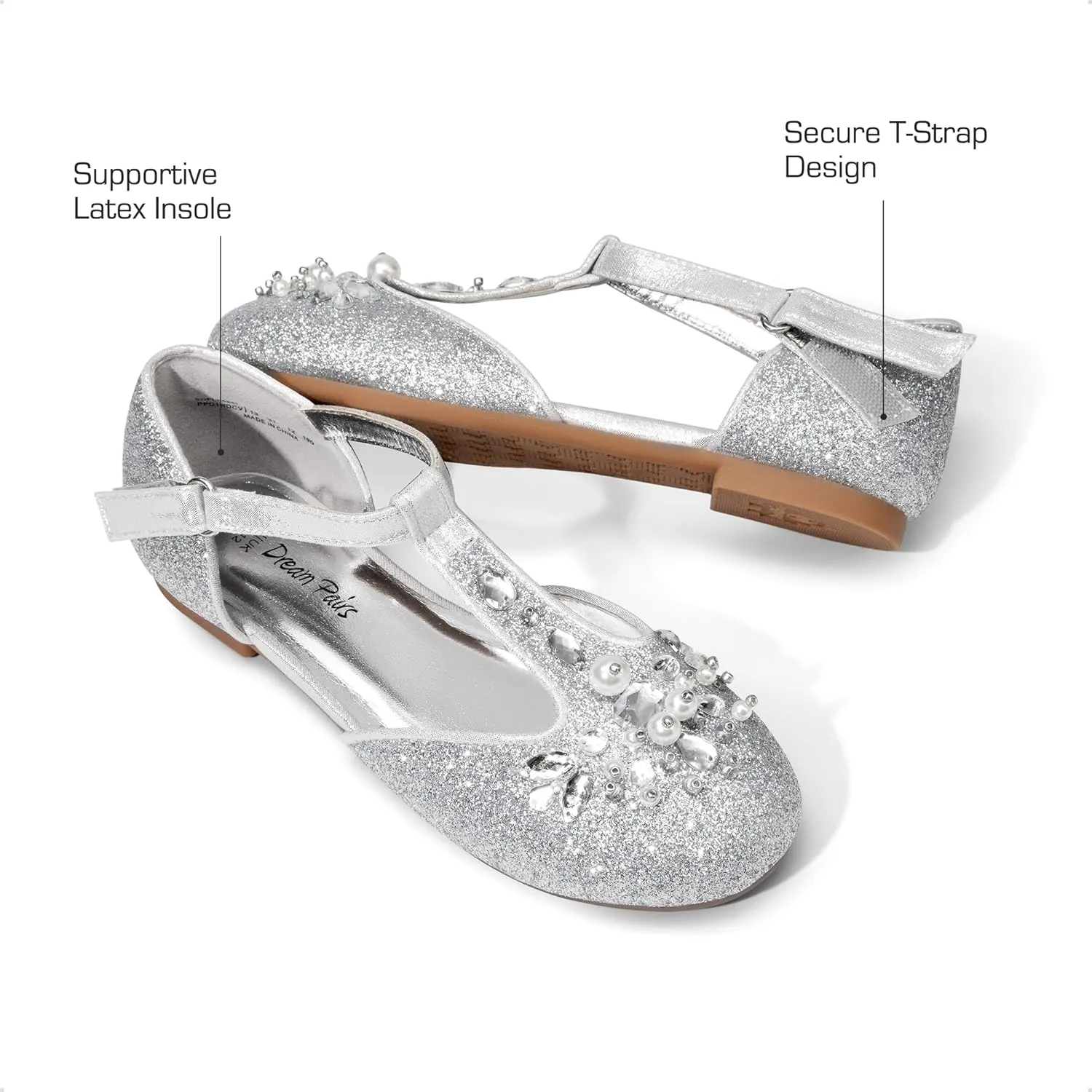 DREAM PAIRS Girls Mary Jane Dress Shoes Pearl T-Strap Party Flower Wedding Princess Flats for Toddler Little Big Kid