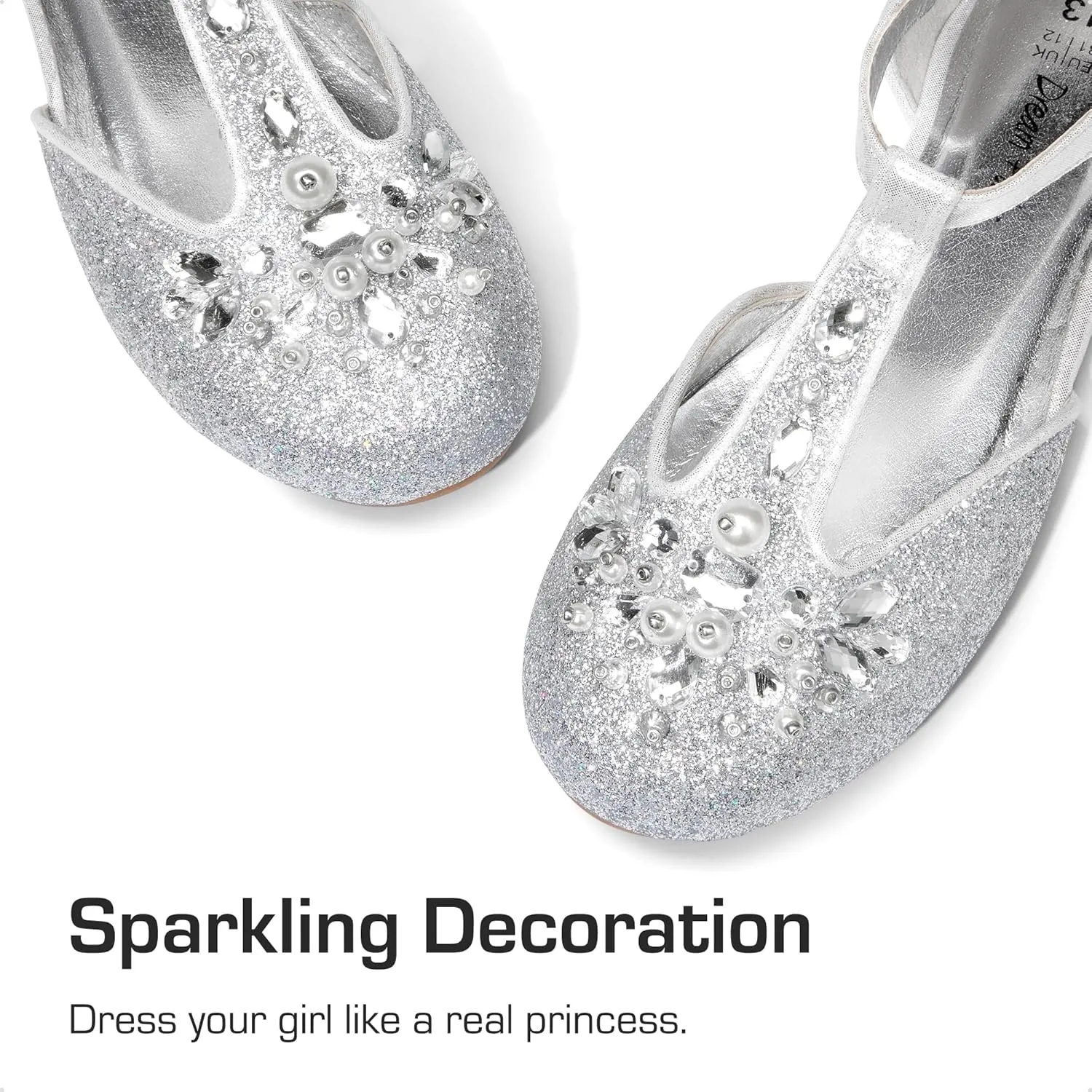 DREAM PAIRS Girls Mary Jane Dress Shoes Pearl T-Strap Party Flower Wedding Princess Flats for Toddler Little Big Kid