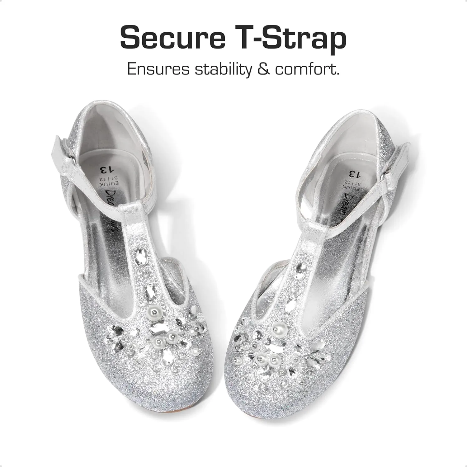 DREAM PAIRS Girls Mary Jane Dress Shoes Pearl T-Strap Party Flower Wedding Princess Flats for Toddler Little Big Kid