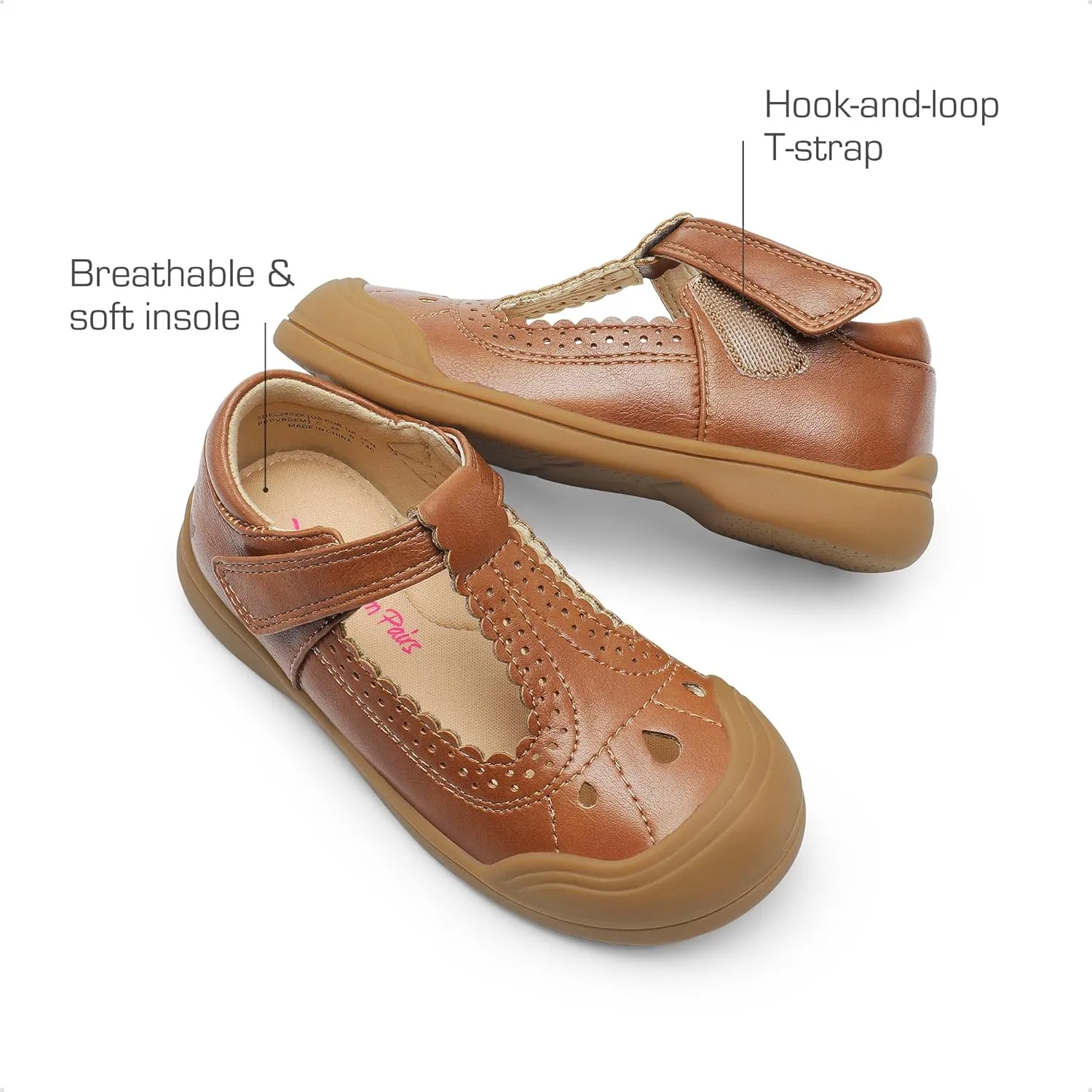 DREAM PAIRS Girls Mary Jane Dress Shoes School Uniform Toe-Protective T-Strap Ballet Flats Toddler Little Kid