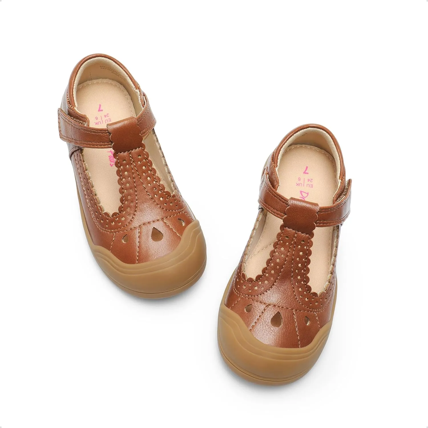 DREAM PAIRS Girls Mary Jane Dress Shoes School Uniform Toe-Protective T-Strap Ballet Flats Toddler Little Kid