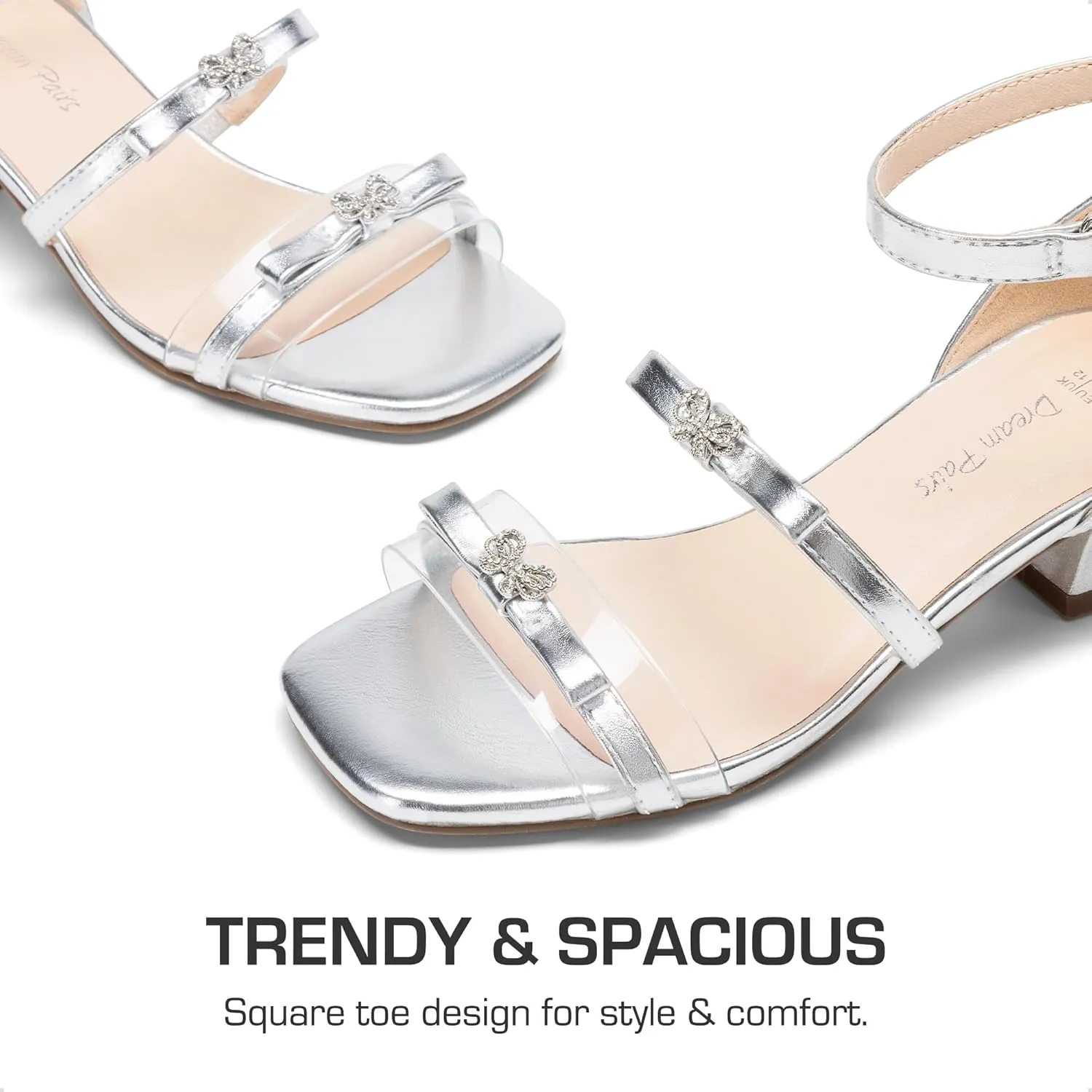DREAM PAIRS Girls Sandals Low Heel Dress Pump Ankle Strap Two Strapped Bow Flower Wedding Party Shoes for Little Kid/Big Kid