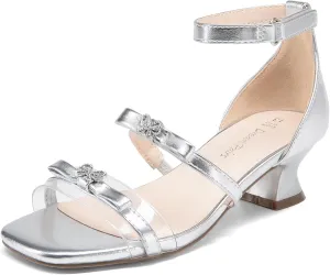 DREAM PAIRS Girls Sandals Low Heel Dress Pump Ankle Strap Two Strapped Bow Flower Wedding Party Shoes for Little Kid/Big Kid