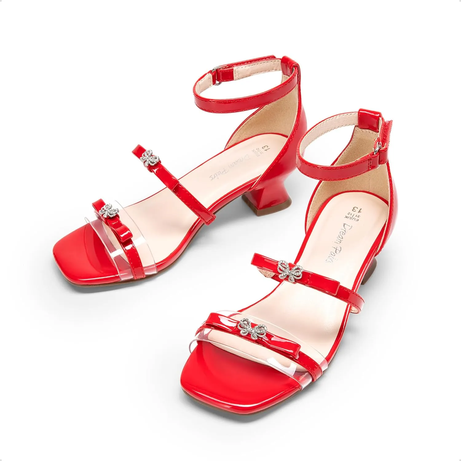 DREAM PAIRS Girls Sandals Low Heel Dress Pump Ankle Strap Two Strapped Bow Flower Wedding Party Shoes for Little Kid/Big Kid