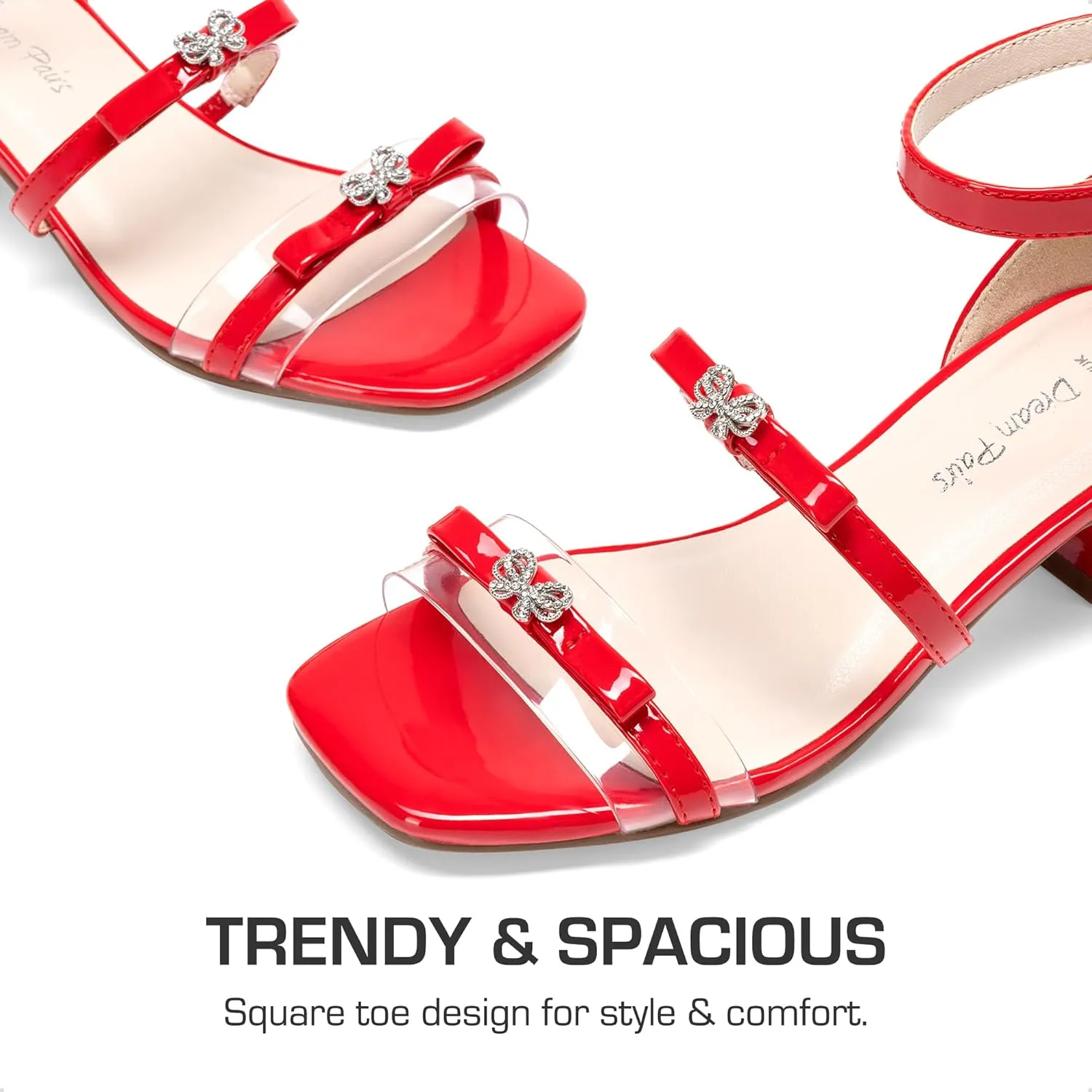 DREAM PAIRS Girls Sandals Low Heel Dress Pump Ankle Strap Two Strapped Bow Flower Wedding Party Shoes for Little Kid/Big Kid