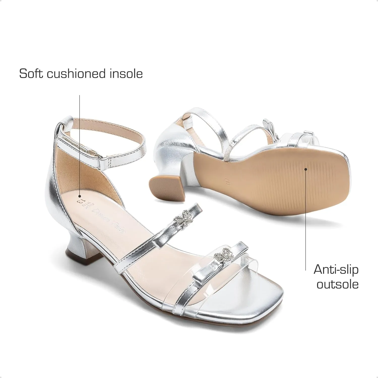 DREAM PAIRS Girls Sandals Low Heel Dress Pump Ankle Strap Two Strapped Bow Flower Wedding Party Shoes for Little Kid/Big Kid