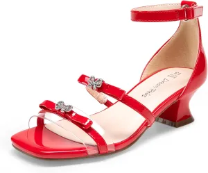 DREAM PAIRS Girls Sandals Low Heel Dress Pump Ankle Strap Two Strapped Bow Flower Wedding Party Shoes for Little Kid/Big Kid