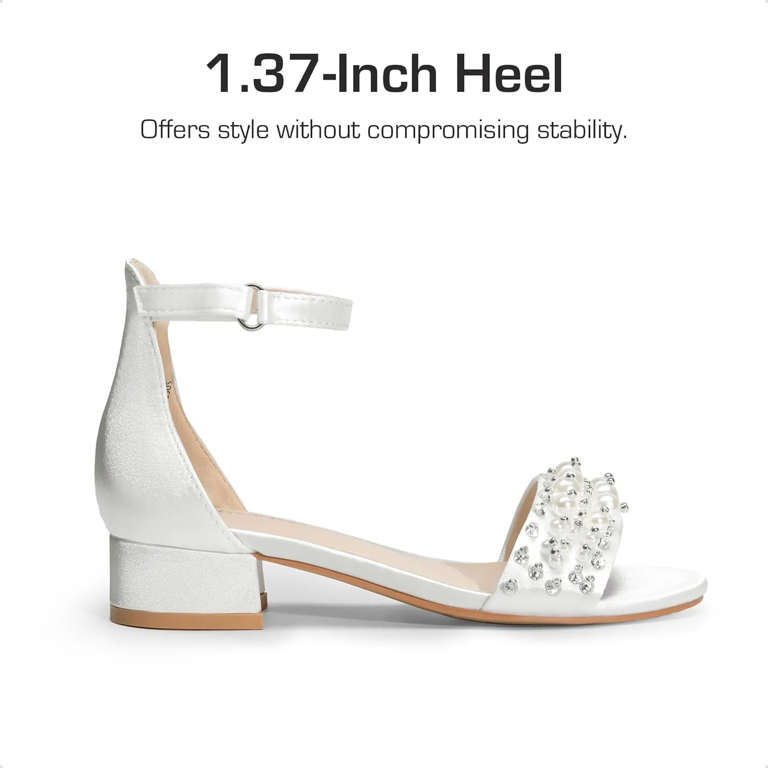 DREAM PAIRS Girls Sandals Low Heel Pump Ankle Strap Pearl Dress Flower Wedding Party Shoes for Little Kid/Big Kid