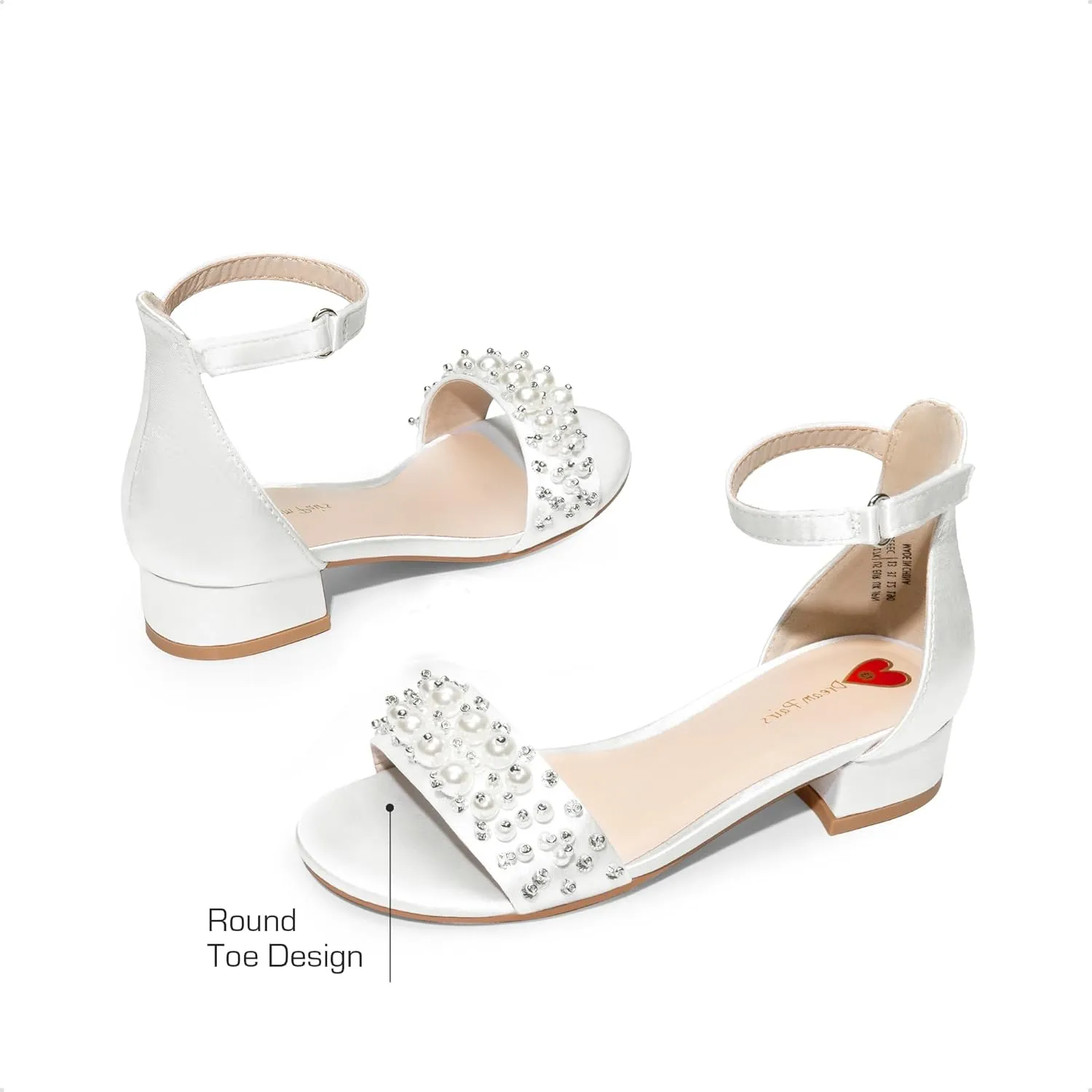 DREAM PAIRS Girls Sandals Low Heel Pump Ankle Strap Pearl Dress Flower Wedding Party Shoes for Little Kid/Big Kid