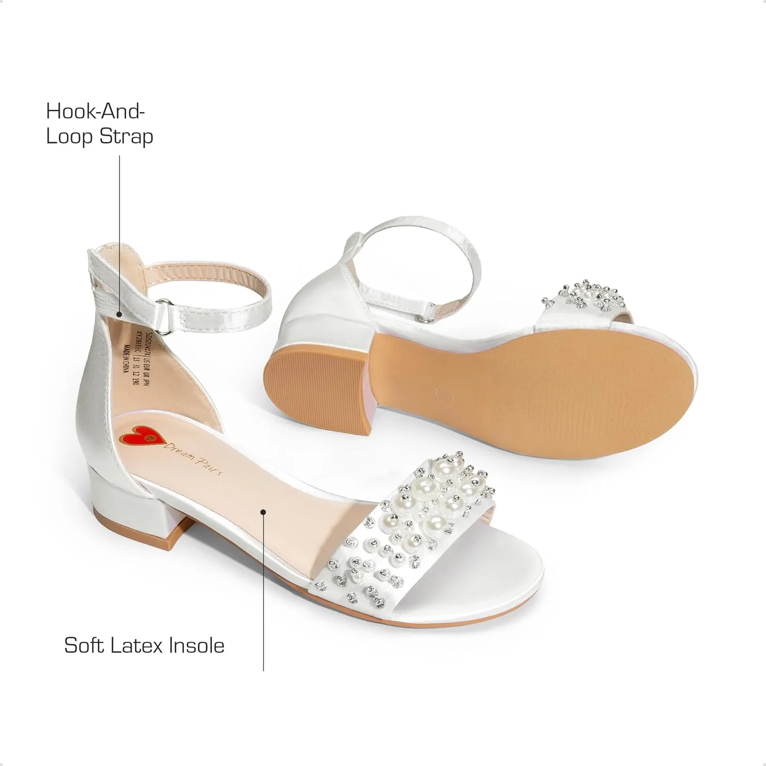 DREAM PAIRS Girls Sandals Low Heel Pump Ankle Strap Pearl Dress Flower Wedding Party Shoes for Little Kid/Big Kid