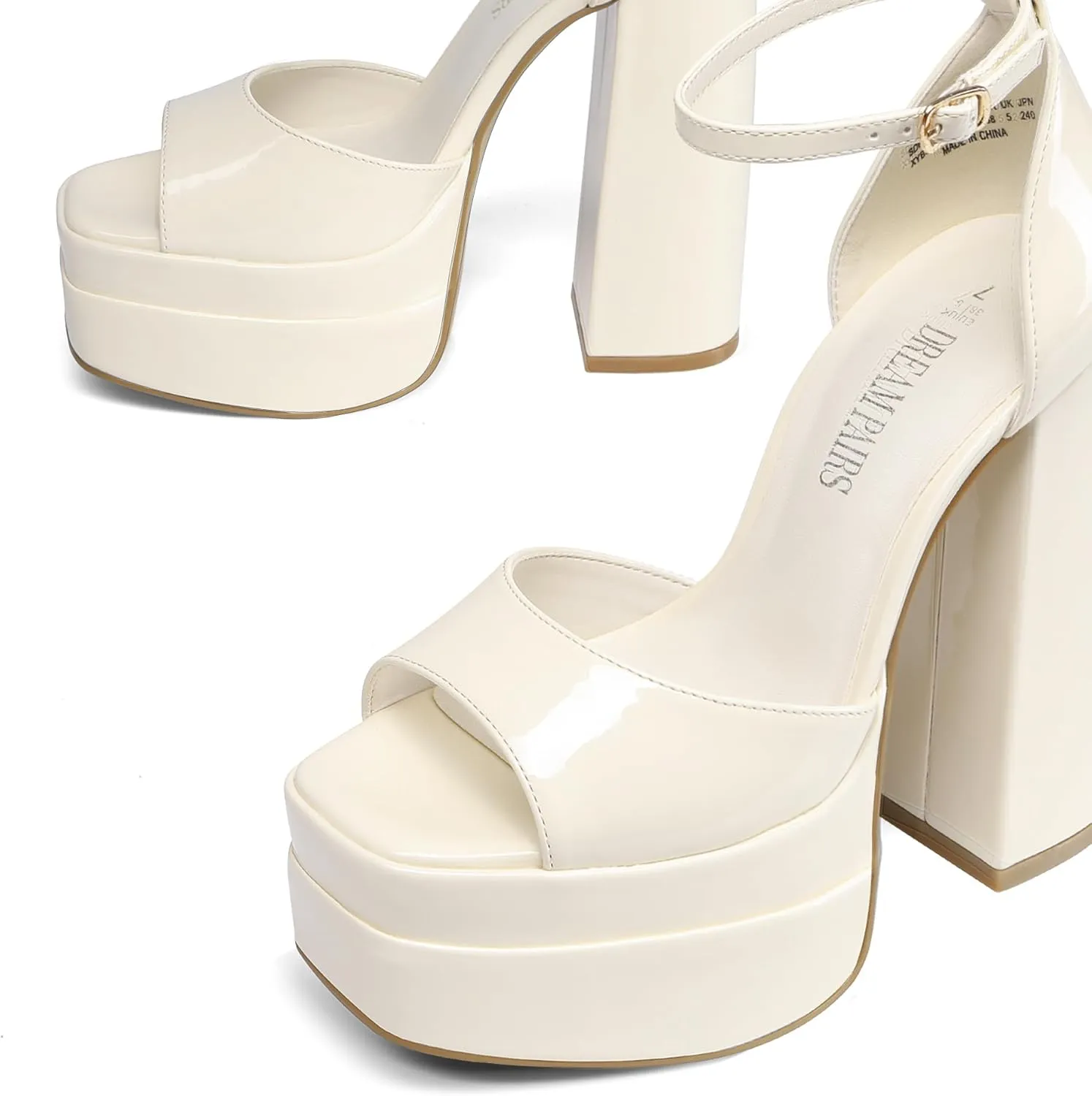 DREAM PAIRS High Heels Chunky Block Platform Heels for Women Ankle Strap Sexy Open Square Toe Heels Dressy Pumps Sandals