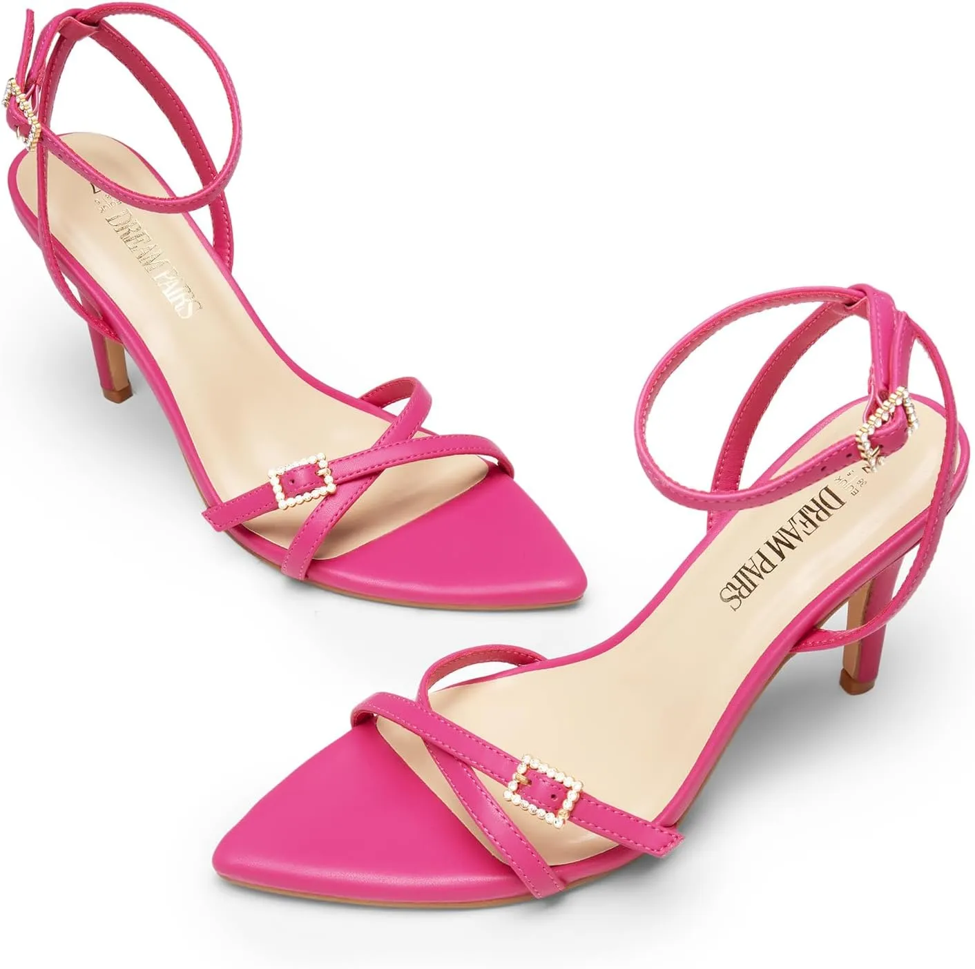 DREAM PAIRS Pointy Toe Heels for Women Stiletto Sexy Strappy Ankle Strap 3.7 inch High Heel Sandals for Party Prom
