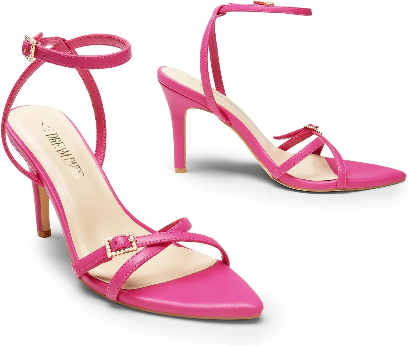 DREAM PAIRS Pointy Toe Heels for Women Stiletto Sexy Strappy Ankle Strap 3.7 inch High Heel Sandals for Party Prom