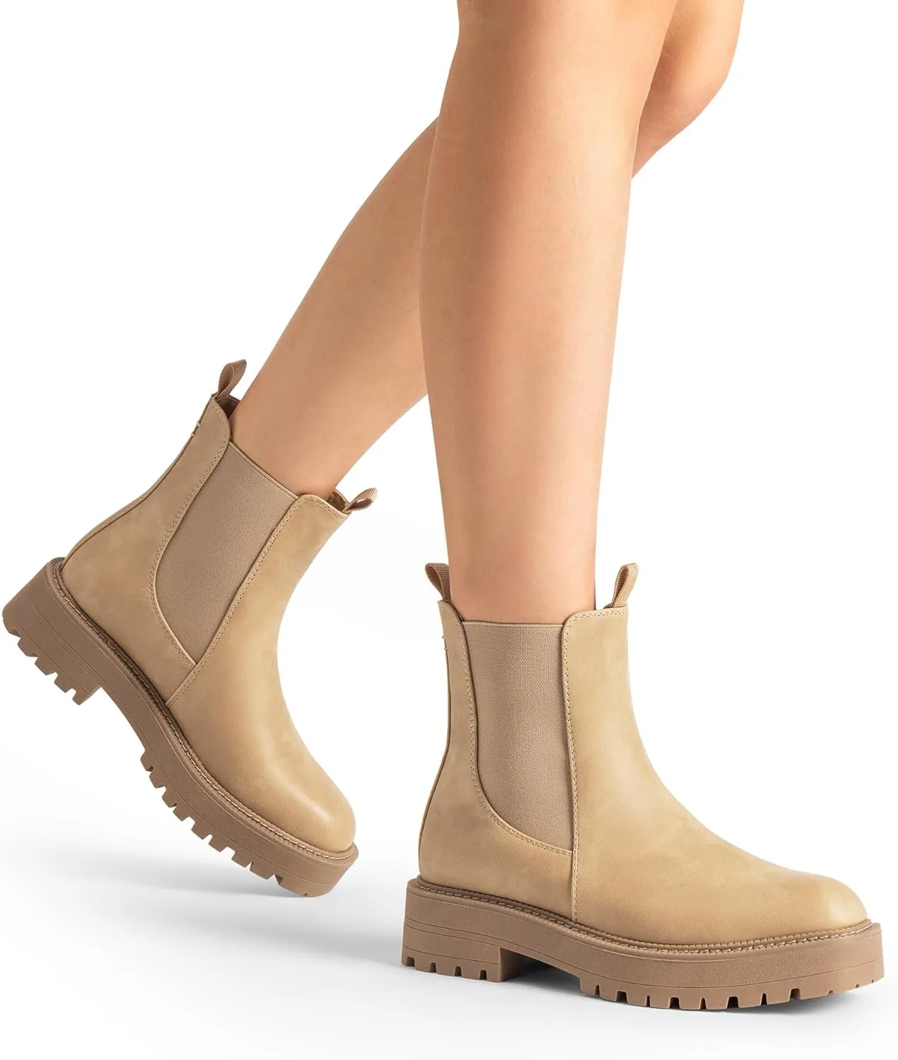 DREAM PAIRS Women's Chelsea Ankle Boots Square Toe Fashion Low Heel Lug Sole Platform Fall Booties Shoes
