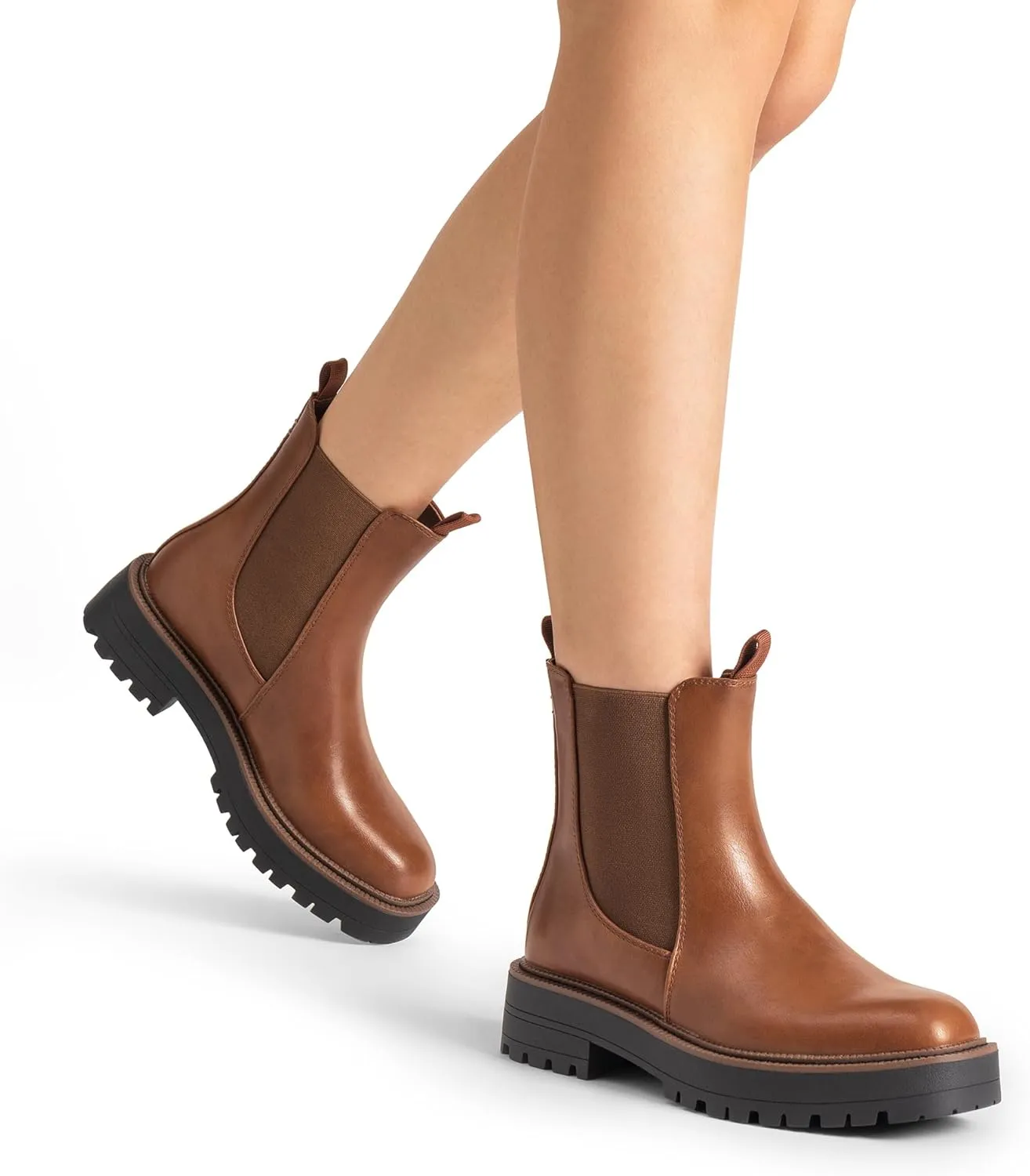 DREAM PAIRS Women's Chelsea Ankle Boots Square Toe Fashion Low Heel Lug Sole Platform Fall Booties Shoes