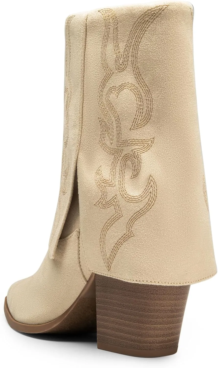 DREAM PAIRS Womens Cowboy Boots, Fold Over Pull On 3.14 Inch Chunky Heel Pointed Toe Embroidered Western Cowgirl Fashion Mid Calf Boots
