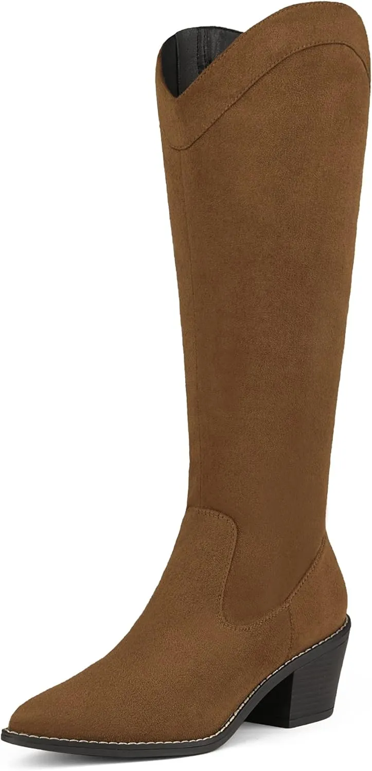 DREAM PAIRS Womens Cowboy Boots, Western Cowgirl Pull On Zipper Chunky Heel Pointed Toe Knee High Boots