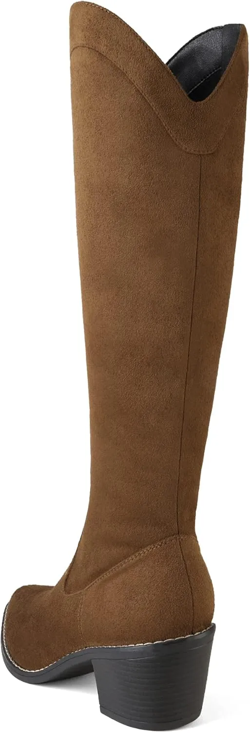 DREAM PAIRS Womens Cowboy Boots, Western Cowgirl Pull On Zipper Chunky Heel Pointed Toe Knee High Boots