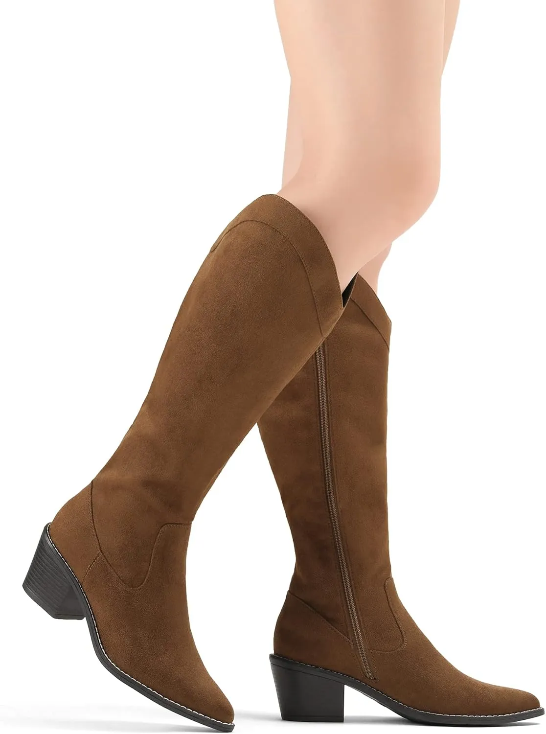 DREAM PAIRS Womens Cowboy Boots, Western Cowgirl Pull On Zipper Chunky Heel Pointed Toe Knee High Boots