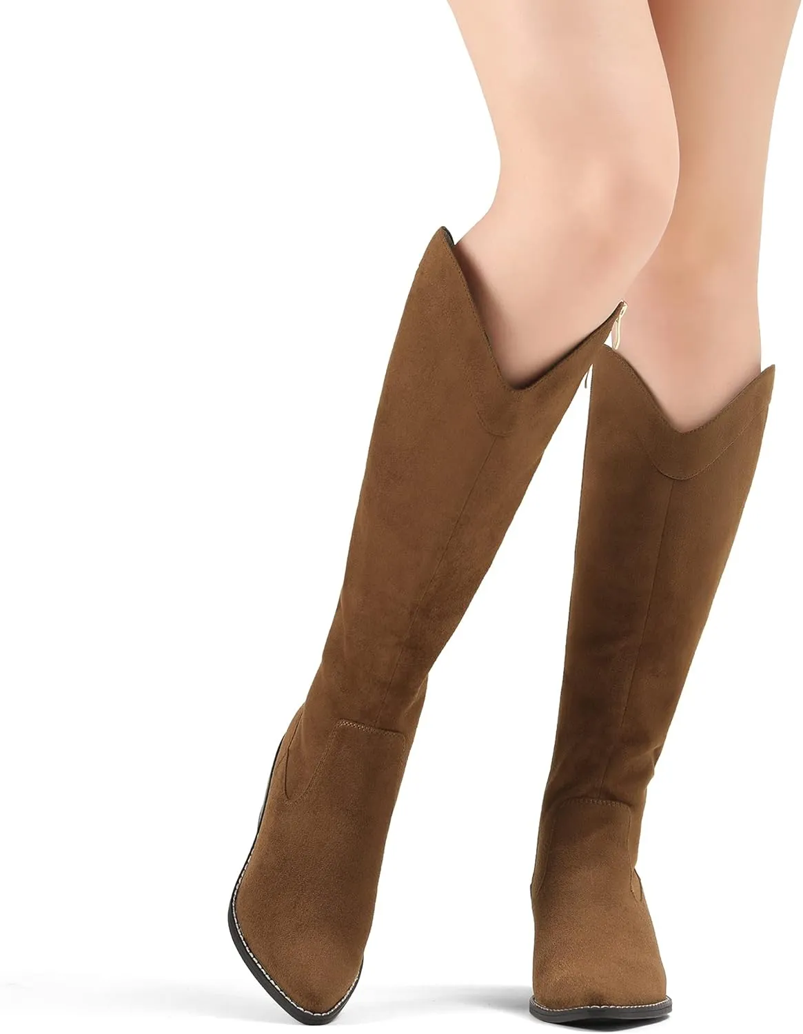 DREAM PAIRS Womens Cowboy Boots, Western Cowgirl Pull On Zipper Chunky Heel Pointed Toe Knee High Boots