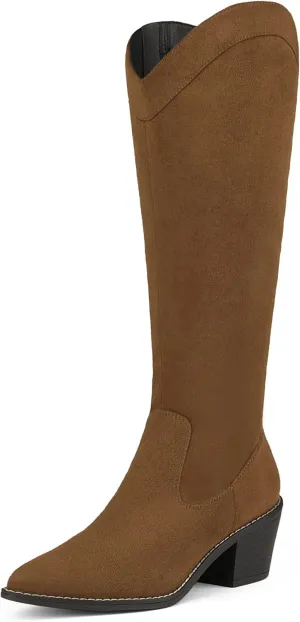 DREAM PAIRS Womens Cowboy Boots, Western Cowgirl Pull On Zipper Chunky Heel Pointed Toe Knee High Boots