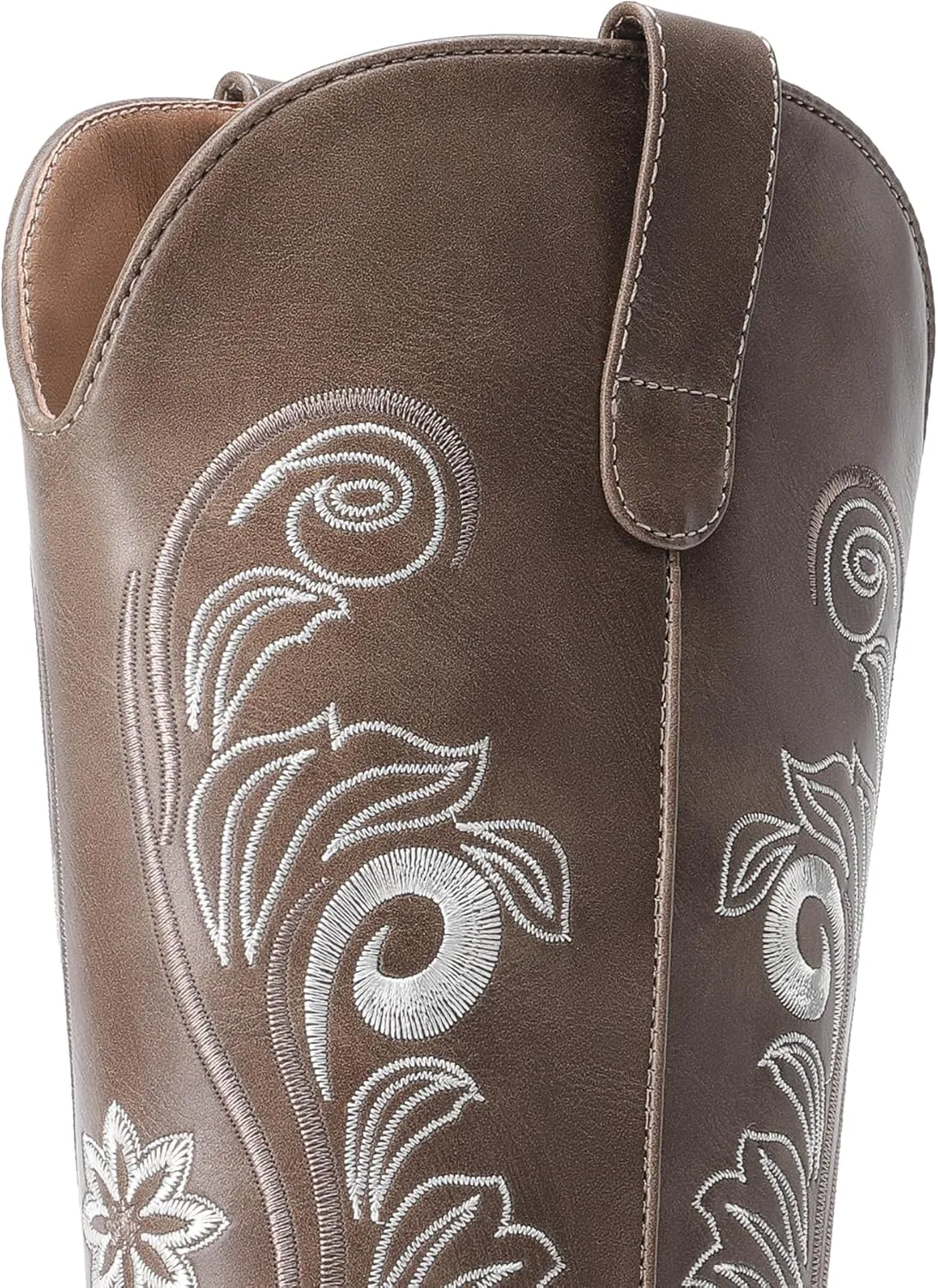 DREAM PAIRS Women's Cowboy Cowgirl Western Mid Calf Boots, Square Toe Embroidered Stitched Pull On Country Boots with Low Chunky Heel