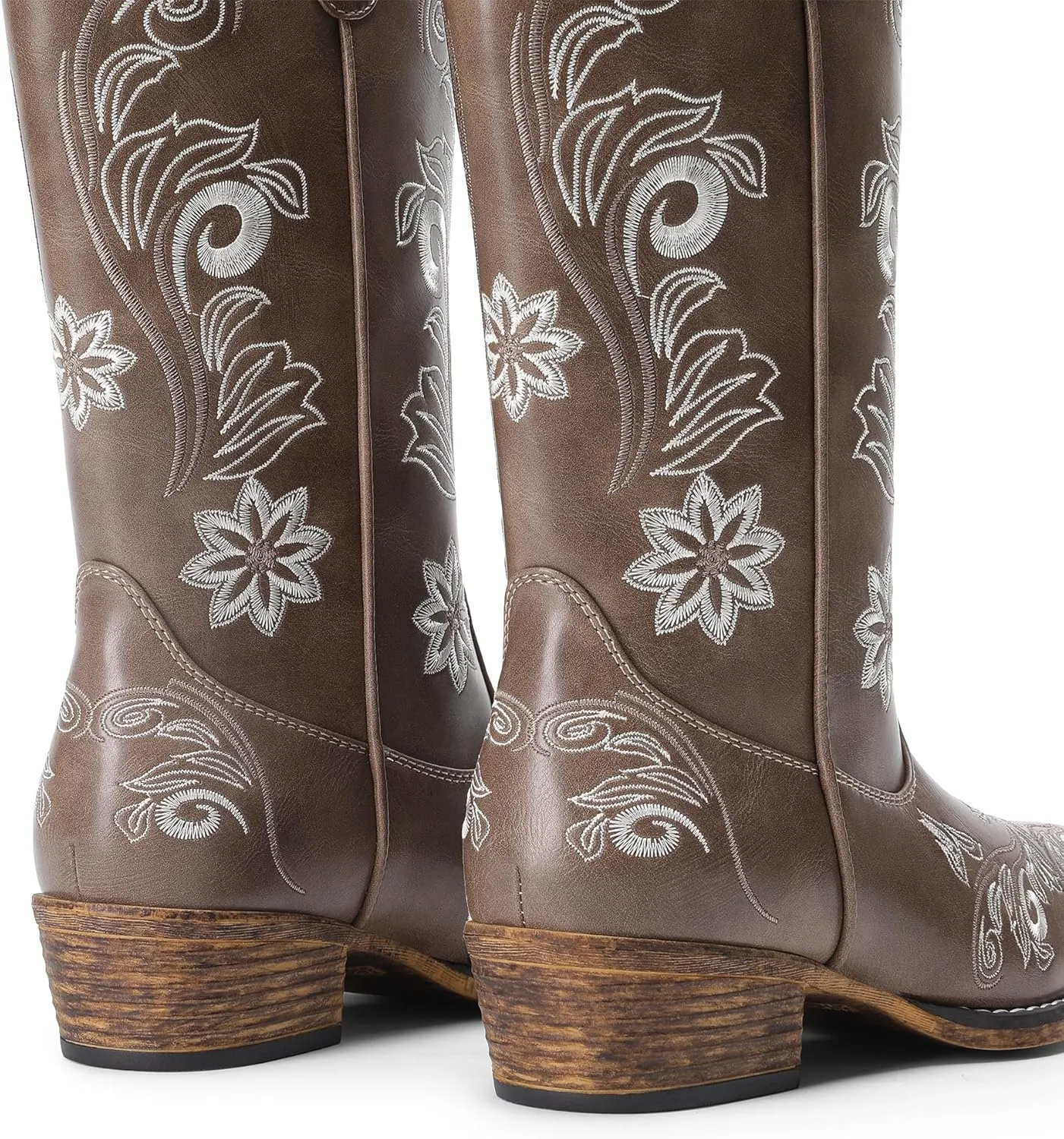 DREAM PAIRS Women's Cowboy Cowgirl Western Mid Calf Boots, Square Toe Embroidered Stitched Pull On Country Boots with Low Chunky Heel