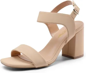 DREAM PAIRS Women's High Chunky Heels Square Toe Block Ankle Strap Dress Comfort Sandals
