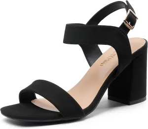 DREAM PAIRS Women's High Chunky Heels Square Toe Block Ankle Strap Dress Comfort Sandals