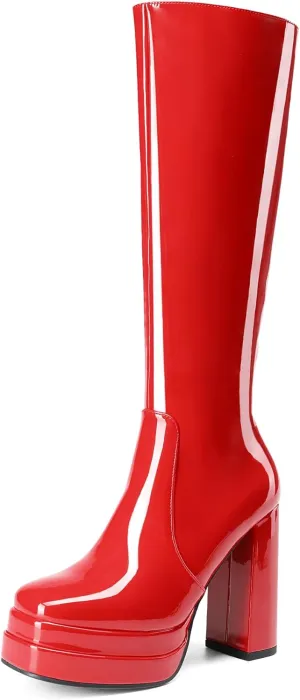 DREAM PAIRS Women's Platform Heeled Knee High Boots, Long Chunky Tall Gogo Boots for Fall