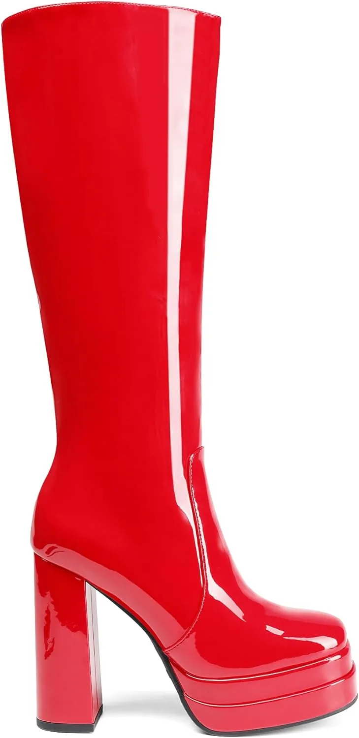 DREAM PAIRS Women's Platform Heeled Knee High Boots, Long Chunky Tall Gogo Boots for Fall