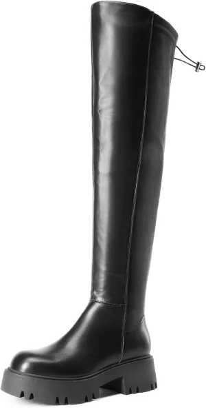 DREAM PAIRS Women's Platform Over The Knee Boots Lug Sole Round Toe Thigh High Long Chunky Block Heels Fall Boots