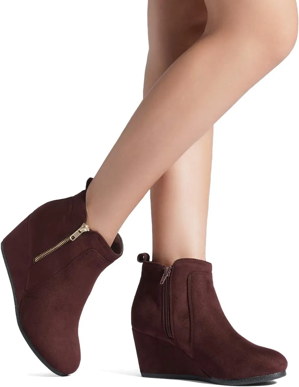 DREAM PAIRS Women's Suede Low Wedges Ankle Boots