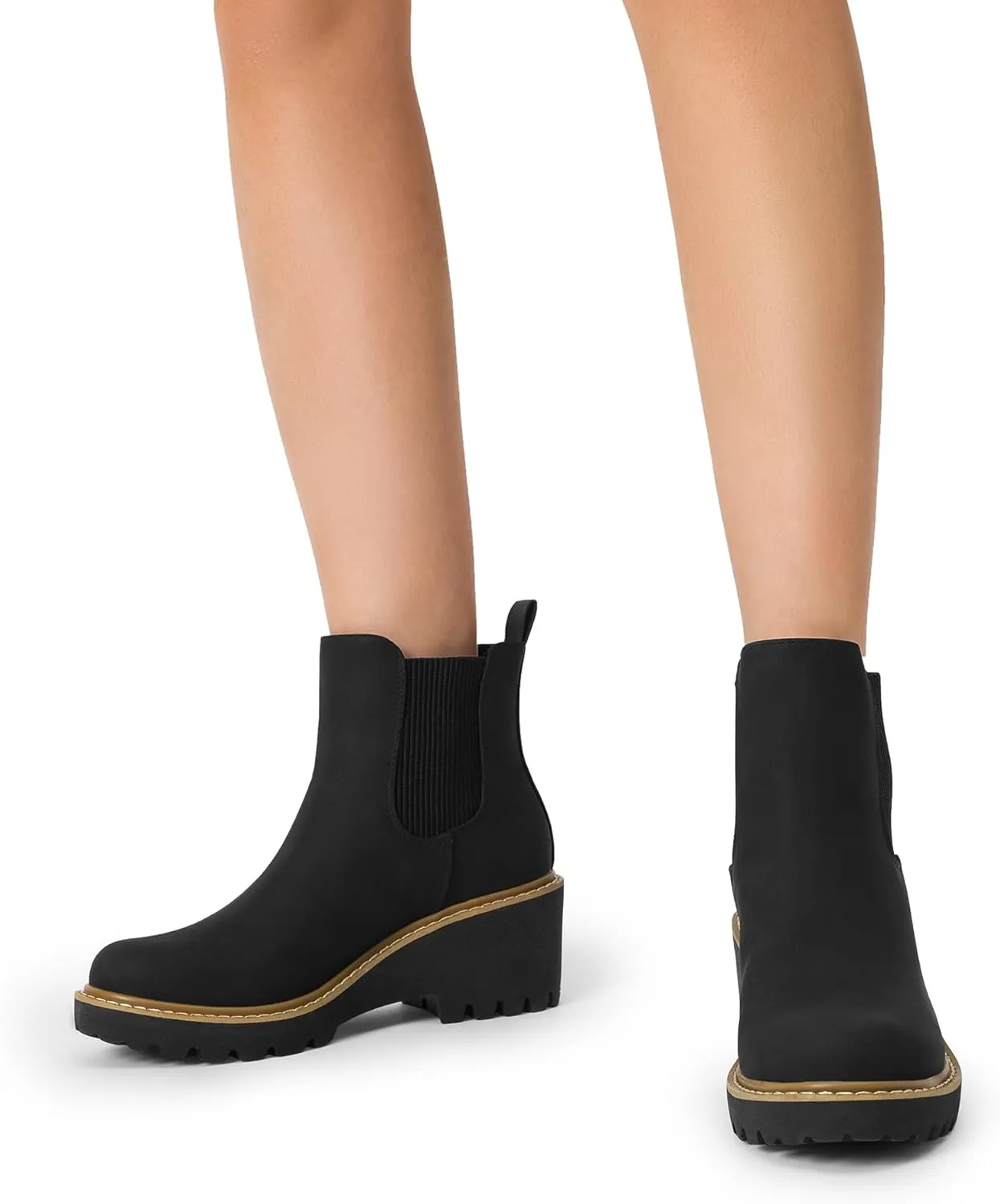 DREAM PAIRS Women's Wedge Chelsea Ankle Boots Fashion Round Toe Low Wedge Heel Platform Booties Shoes