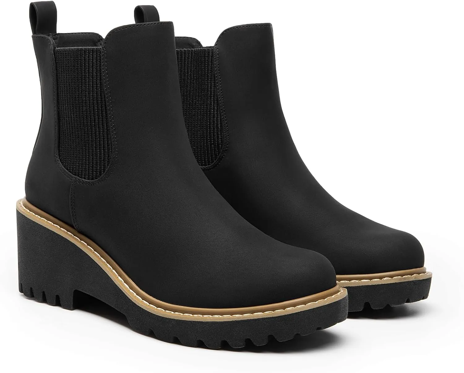 DREAM PAIRS Women's Wedge Chelsea Ankle Boots Fashion Round Toe Low Wedge Heel Platform Booties Shoes