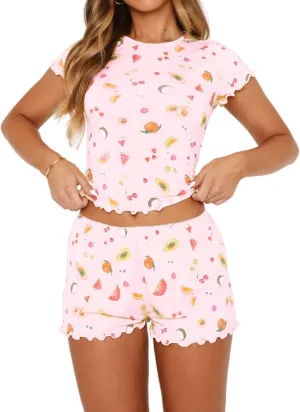 Dressmine Womens Pajamas Set 2 Piece Sets Casual Y2k Short Sleeve Tops Lounge Outfit 2025 Summer PJ Shorts Cute Clothing Sets